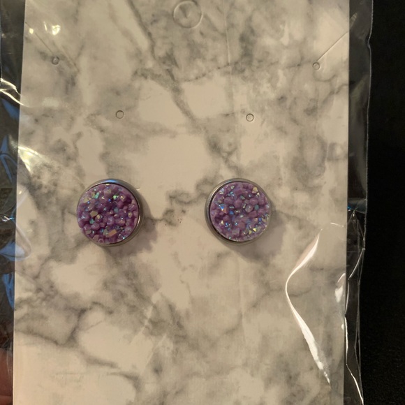 Gorgeous Handmade Purple Druzy+Succulent Earrings - Picture 7 of 8